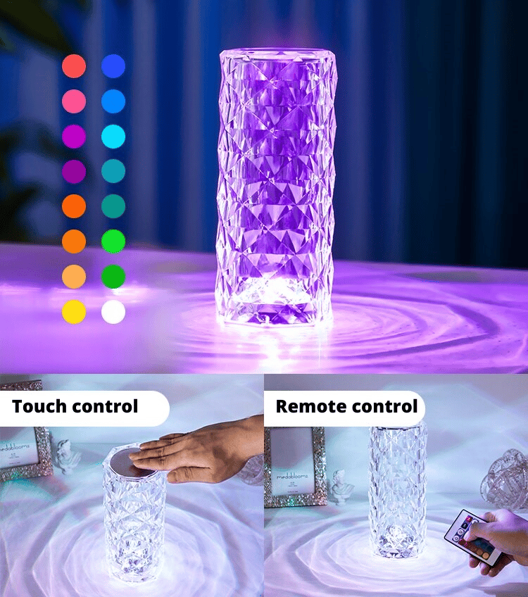 16 Colors Rose Rays Crystal Diamond Table Lamp